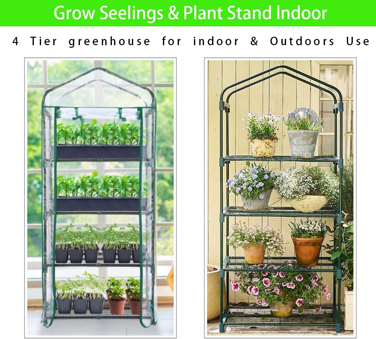 4-Tier Mini Greenhouse, Green House for Flower Indoor Outdoor, Portable Plant Outdoor Cage with