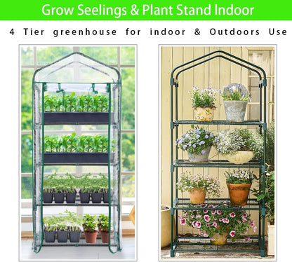 4-Tier Mini Greenhouse, Green House for Flower Indoor Outdoor, Portable Plant Outdoor Cage with