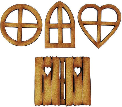 6Pcs Wooden Fairy Garden Door, Blank Door House and Windows Ornaments Tree Statues for Trunk Yard