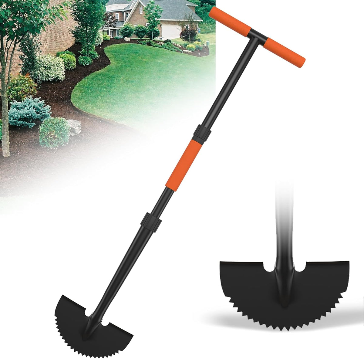 Manual Edger Lawn Tool, 41-inch Lawn Edger with Saw Tooth Blade, Half Moon Hand Edger with Metal