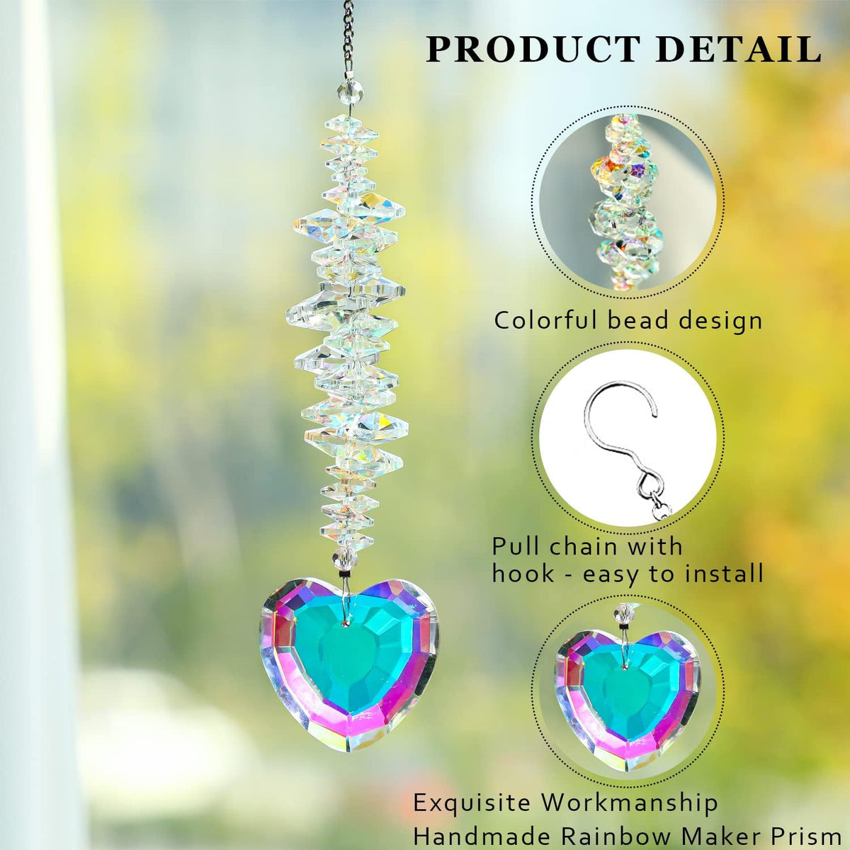 Heart Shaped Suncatcher Crystal Colorful Beads Prisms Pendant Sun Catcher Crystals for Windows