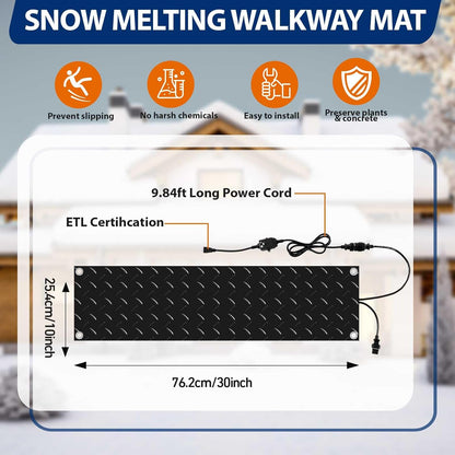 Riakrum 10 Pcs Heated Snow Melting Mats Outdoor, 10 x 30 in Winter Anti-Slip Heated Rubber Mat for