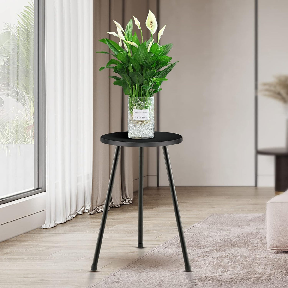 Tall Plant Stand, Mid Century Wood Indoor Plant Stand Black Plant Table for Flower Pots, Metal