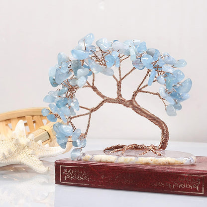 TUMBEELLUWA Reiki Crystal Money Tree with Agate Slice Base Feng Shui Stone Bonsai Tree Figure Decor