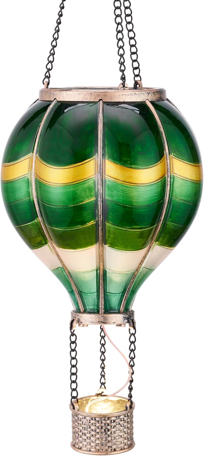 TERESA'S COLLECTIONS Hot Air Balloon Solar Lantern for Outdoor Garden Decor, Hanging Flickering