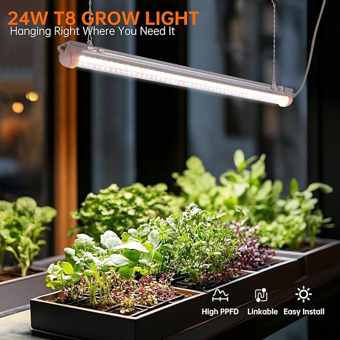 Bstrip Grow Light, 2FT 144W (6 x 24W) Plant Light, Full Spectrum with 660nm Red LEDs, 3686K T8 Grow