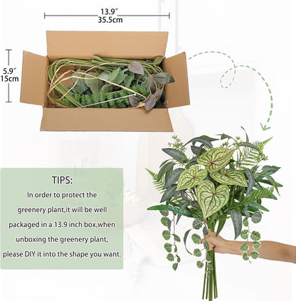 DILATATA Artificial Greenery Stems Box Set, 5 Kinds Mixed Eucalyptus Leaves Trailing Vine Plant