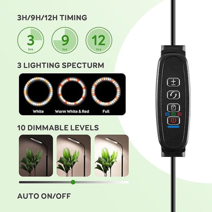 Dual Head Grow Light for Indoor Plants,Full Spectrum LED Halo Plant Lights with Stand, Floor