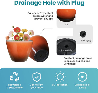 2 Pack Plastic Plant Pots with Drainage Holes, 8 inch Planter for Indoor Outdoor Plant, Garden