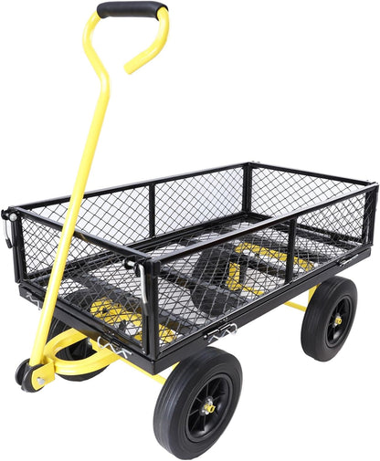 Heavy Duty 480 Lbs Capacity Mesh Steel Garden Cart Folding Utility Wagon with Removable Sides