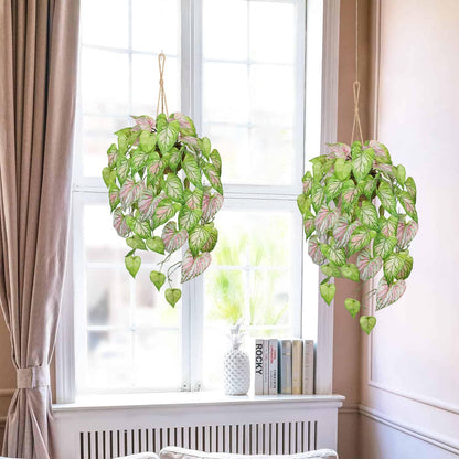 Large Fake Hanging Plants in Pot for Indoor & Outdoor, Long Artificial Hanging Pothos Plants Green