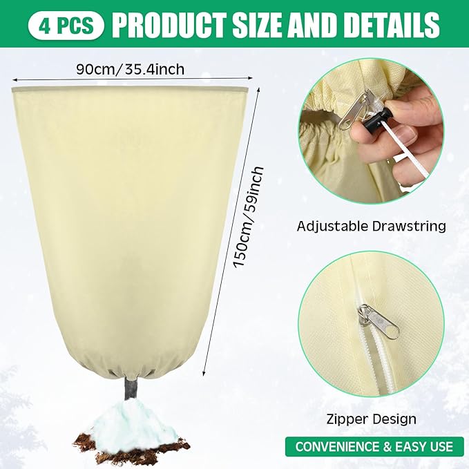 4 Pcs Plant Covers Freeze Protection 35.4" x 59" Winter Frost Blankets for Outdoor Plants with