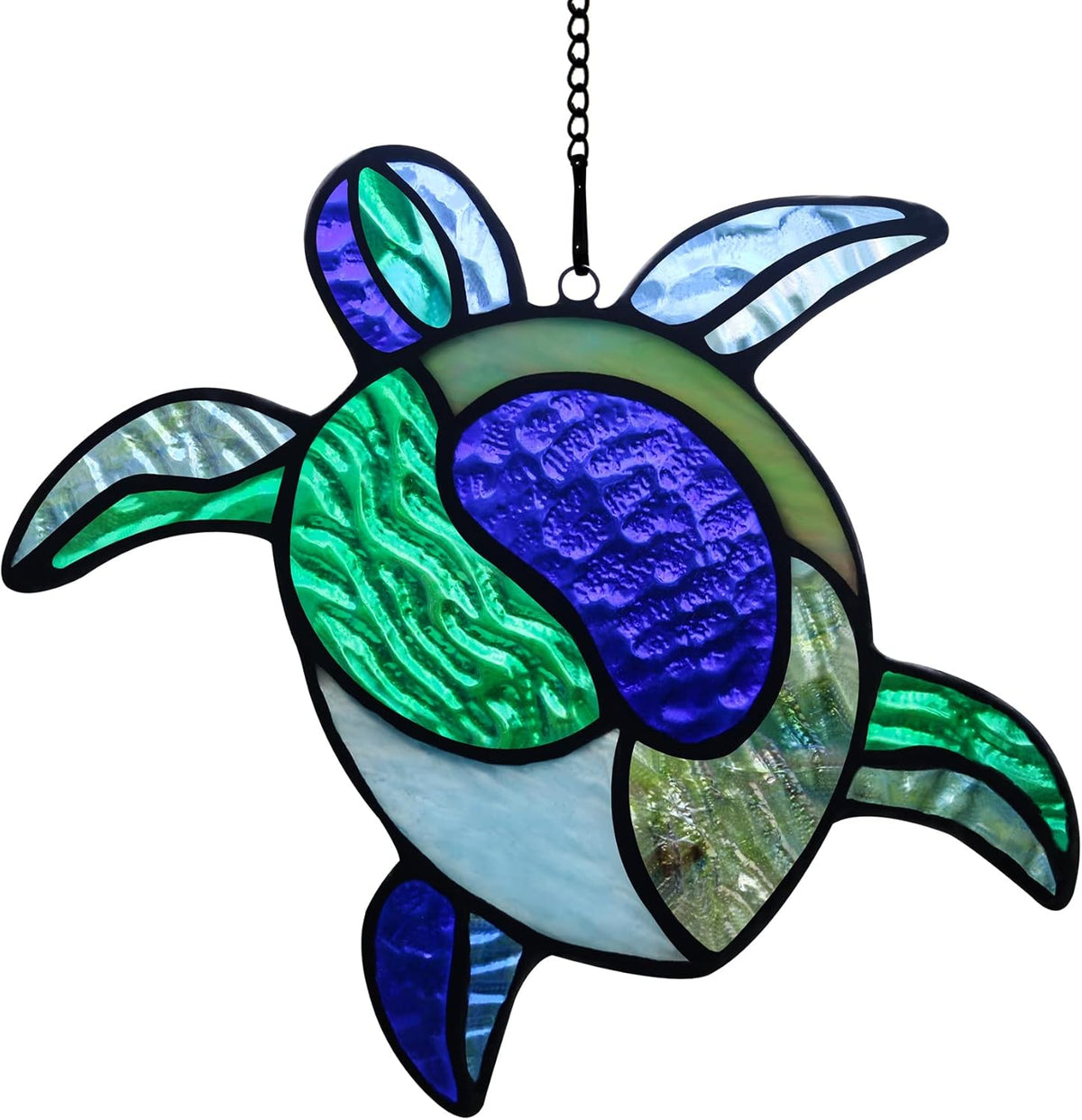 Sea Turtle Decor Stained Glass Window Hanging,Navy Turtle Suncatcher for Garden,Bathroom,Backyard