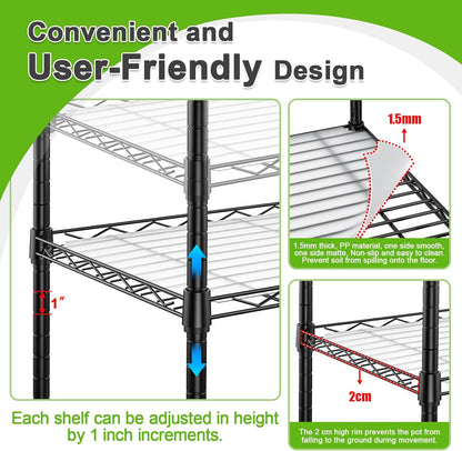 Abimars 5-Tier Mini Greenhouse with Grow Light, Shelf Height Adjustable Metal Plant Shelf with PVC