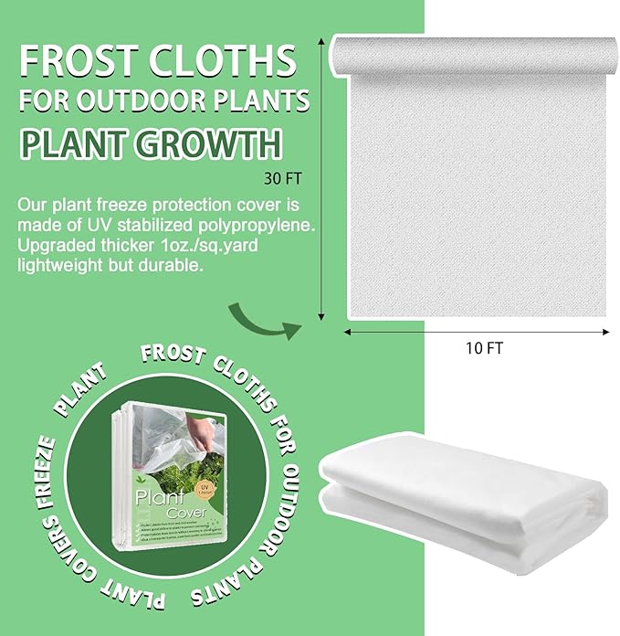 Plant Covers Freeze Protection, 10'x 30' Frost Cloth for Outdoor Plants, Winter Plant Cover for