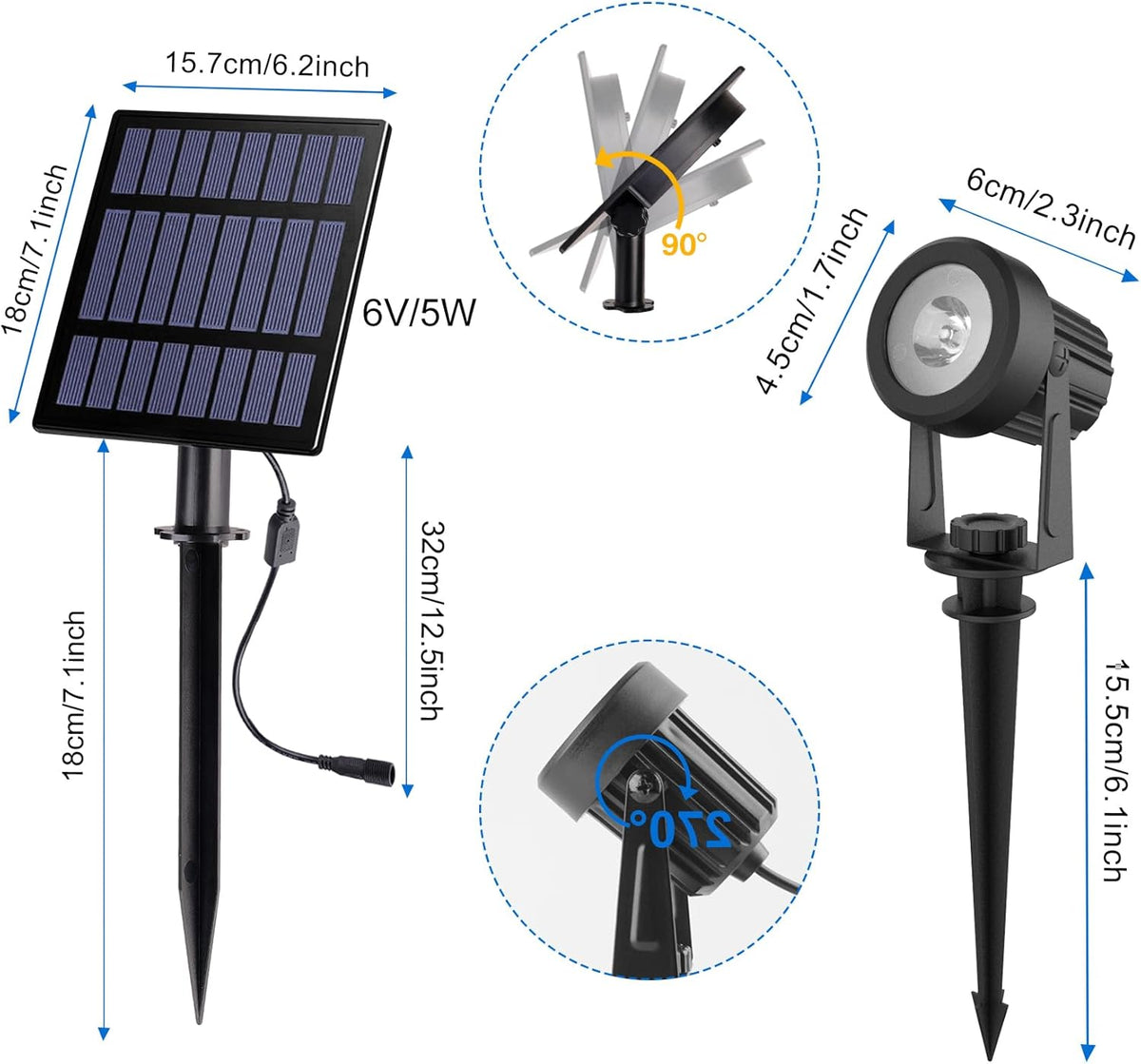 Solar Spot Lights Outdoor, Landscape Spotlights IP65 Waterproof 9.8ft Cable, Dusk to Dawn Solar