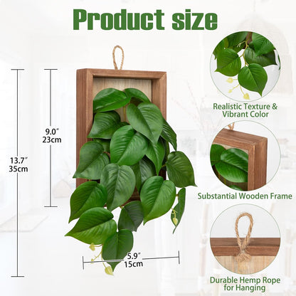 DILATATA Artificial Hanging Plants with Wooden Frame 2 Pack Faux Pothos Leaves Hanging Vine