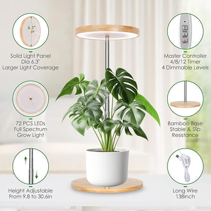 LORDEM Bamboo Grow Light, LED Plant Light for Indoor Plants Growing, Full Spectrum Bamboo Desk