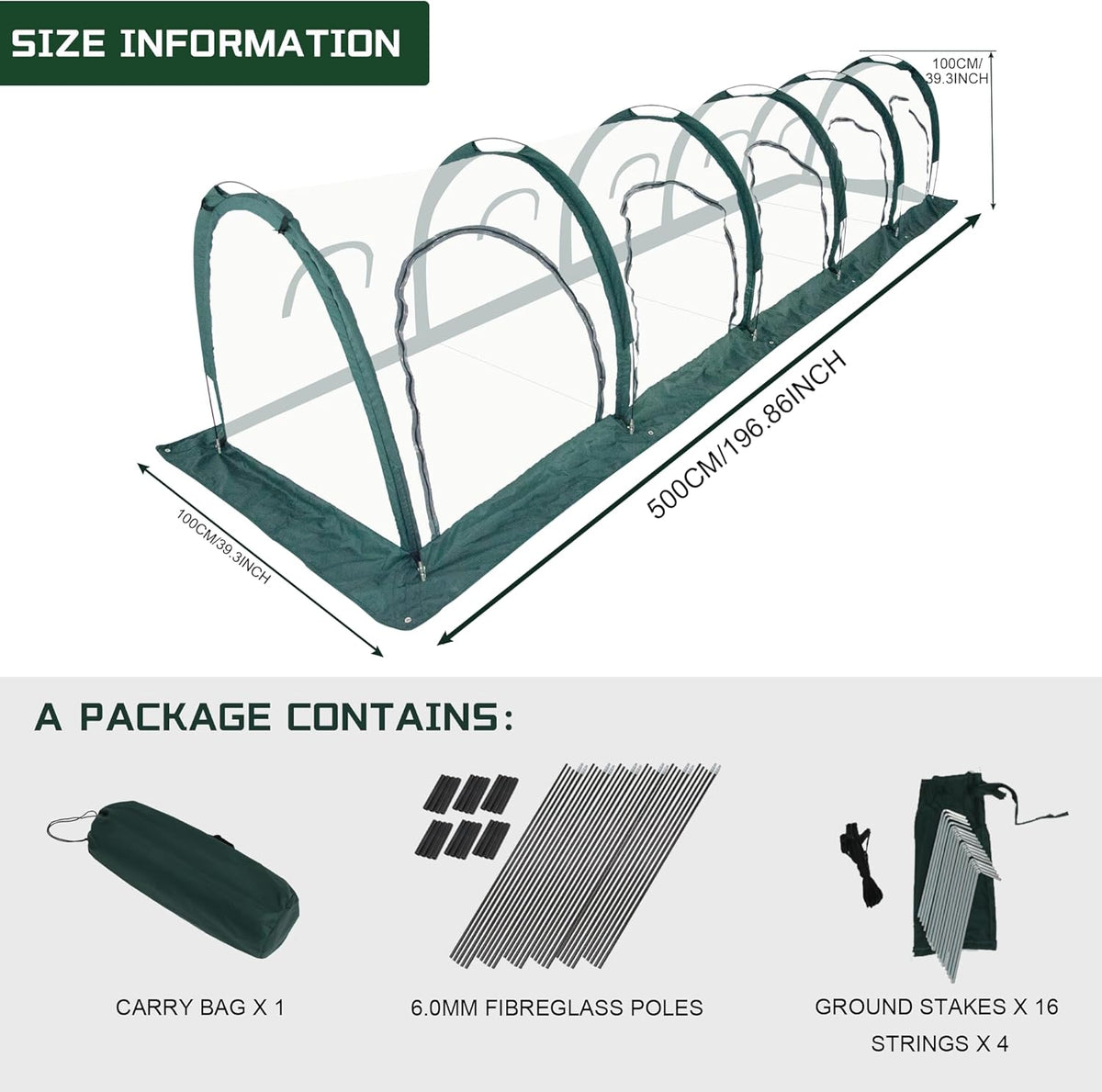 Portable PE Plastic Tunnel Greenhouse for Outdoors - Cambered Poly Transparent Long Greenhouses