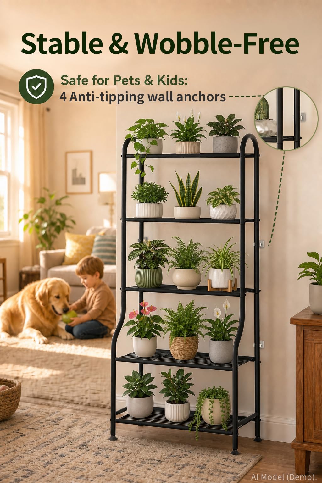 Yutrchey 5-Tier Metal Plant Stand - Heavy Duty Indoor Outdoor Flower Shelf for Multiple Pots, 65"