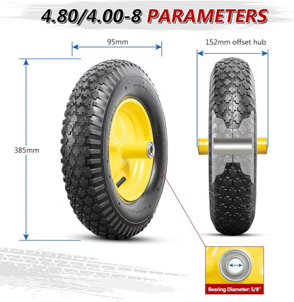 4.80/4.00-8 Tires and Wheels, Replacement Pneumatic Tires 15-Inch Wheel with 5/8" Bearings