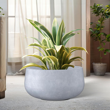 Kante 15.7" Dia Round Concrete Planter, Cement Plant Pots with Drainage Hole and Rubber Plug for