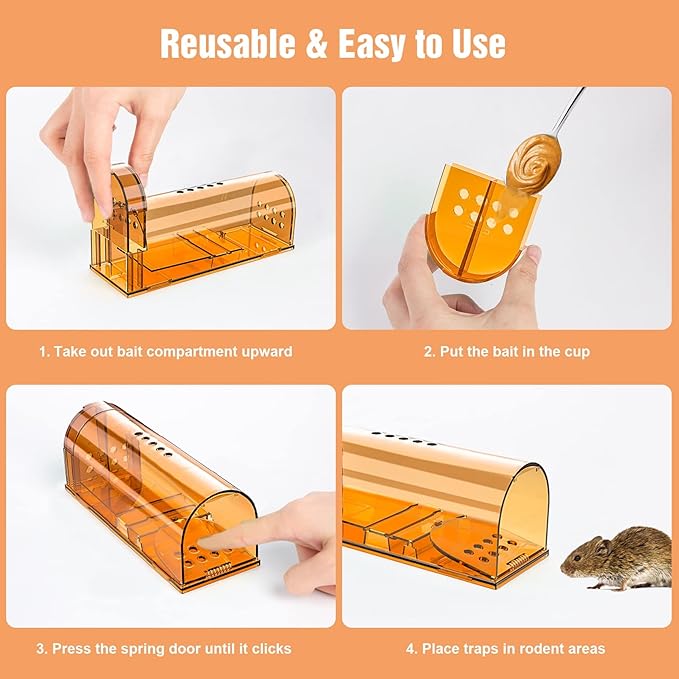 6 Pack Live Mouse Traps No Kill, Humane Mouse Traps Indoor for Home, Reusable Mice Trap Catcher for