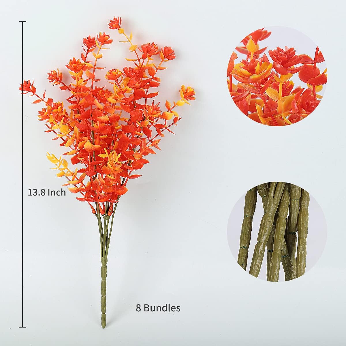RECUTMS 8 Bundles Artificial Fall Flowers No Fade Faux Autumn Plants, Fake Indoor Outdoor Greenery