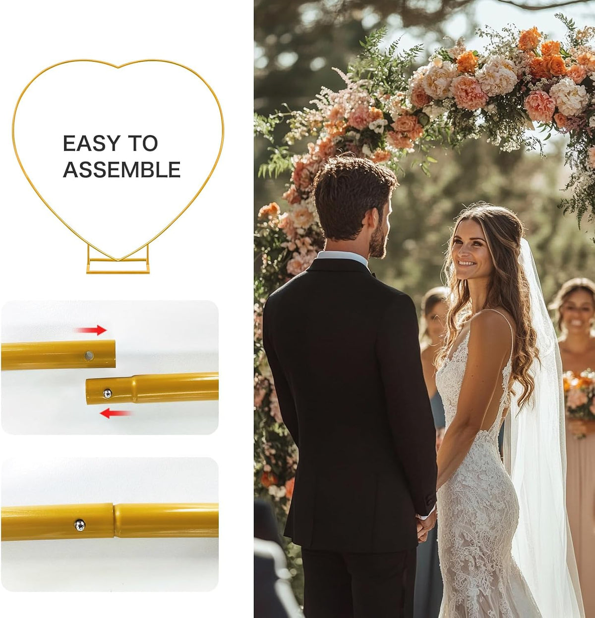 Heart Shape Wedding Metal Arch Backdrop Gold Flower Balloon Arbors Stand for Wedding Birthday