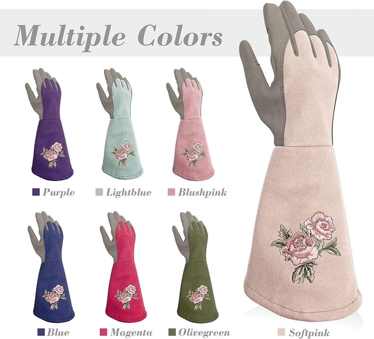 Rose Pruning Gloves Thorn Resistant, Embroidery Gardening Gloves with Extra Long Forearm Protection