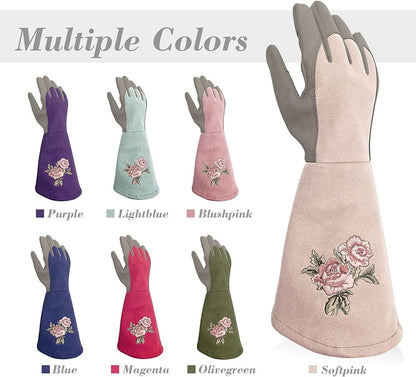 Rose Pruning Gloves Thorn Resistant, Embroidery Gardening Gloves with Extra Long Forearm Protection