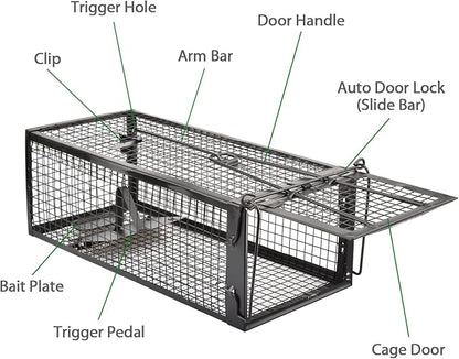 2-Pack Rat Traps Humane Live Mouse Vole Chipmunk Trap Cage for Indoors and Outdoors (Black)