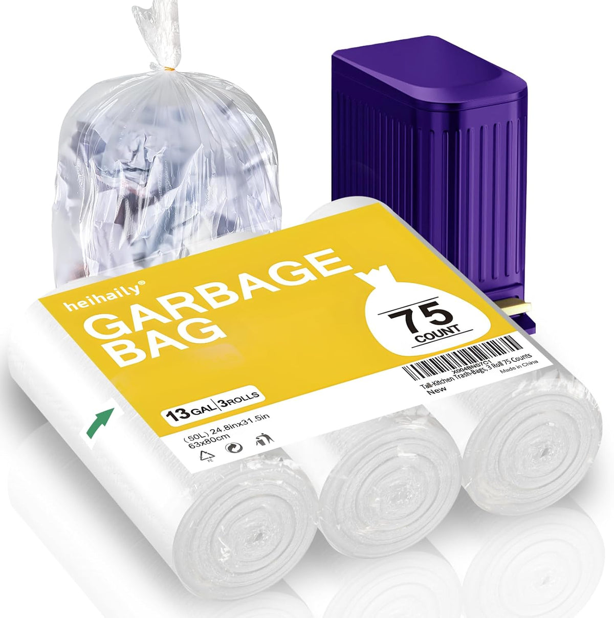 Tall-Kitchen Trash-Bags 13-Gallon Garbage Bag - Unscented Strong Large Outdoor Clear White Plastic