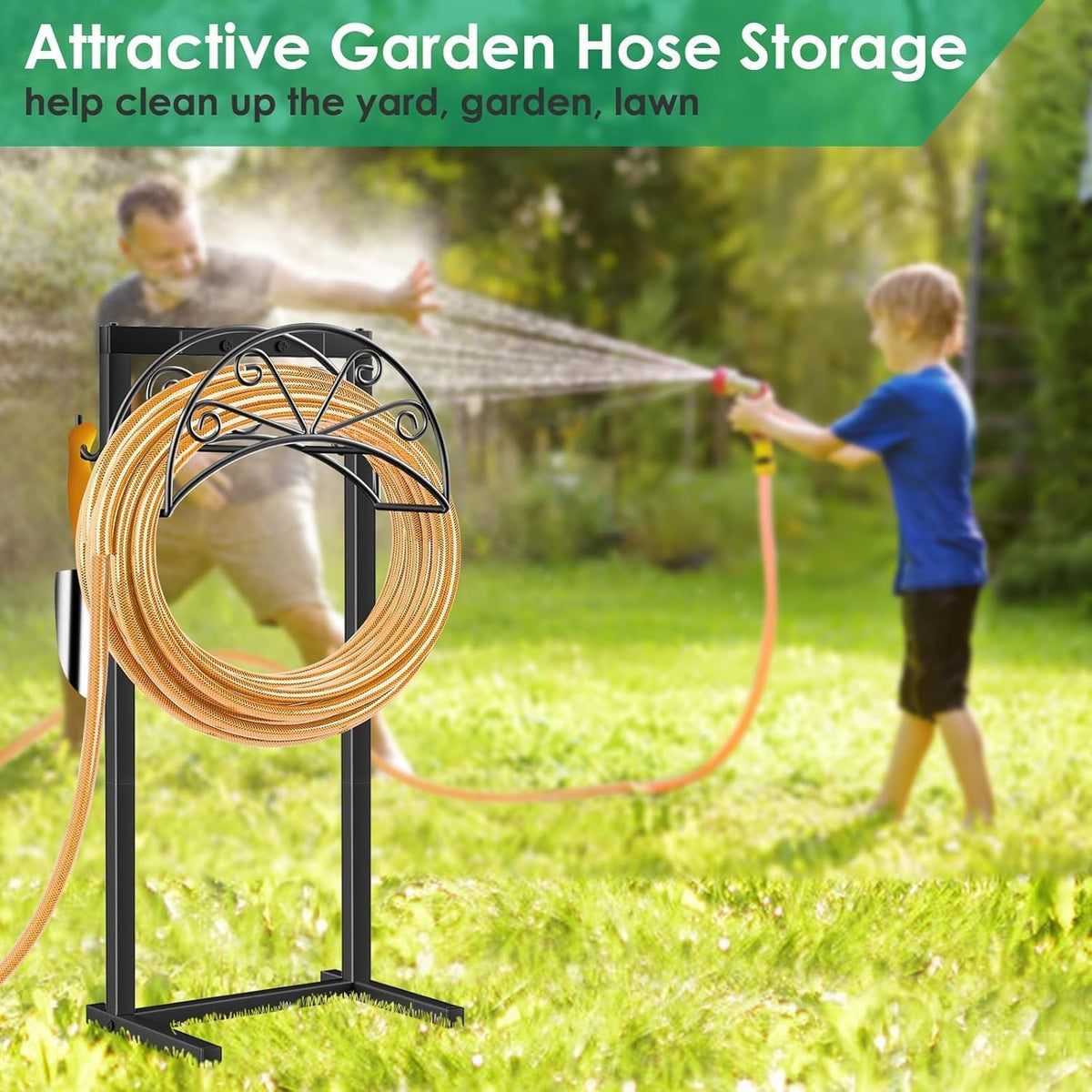 TomCare Garden Hose Holder, Heavy Duty Stand for 160FT Hose with 4 Spikes