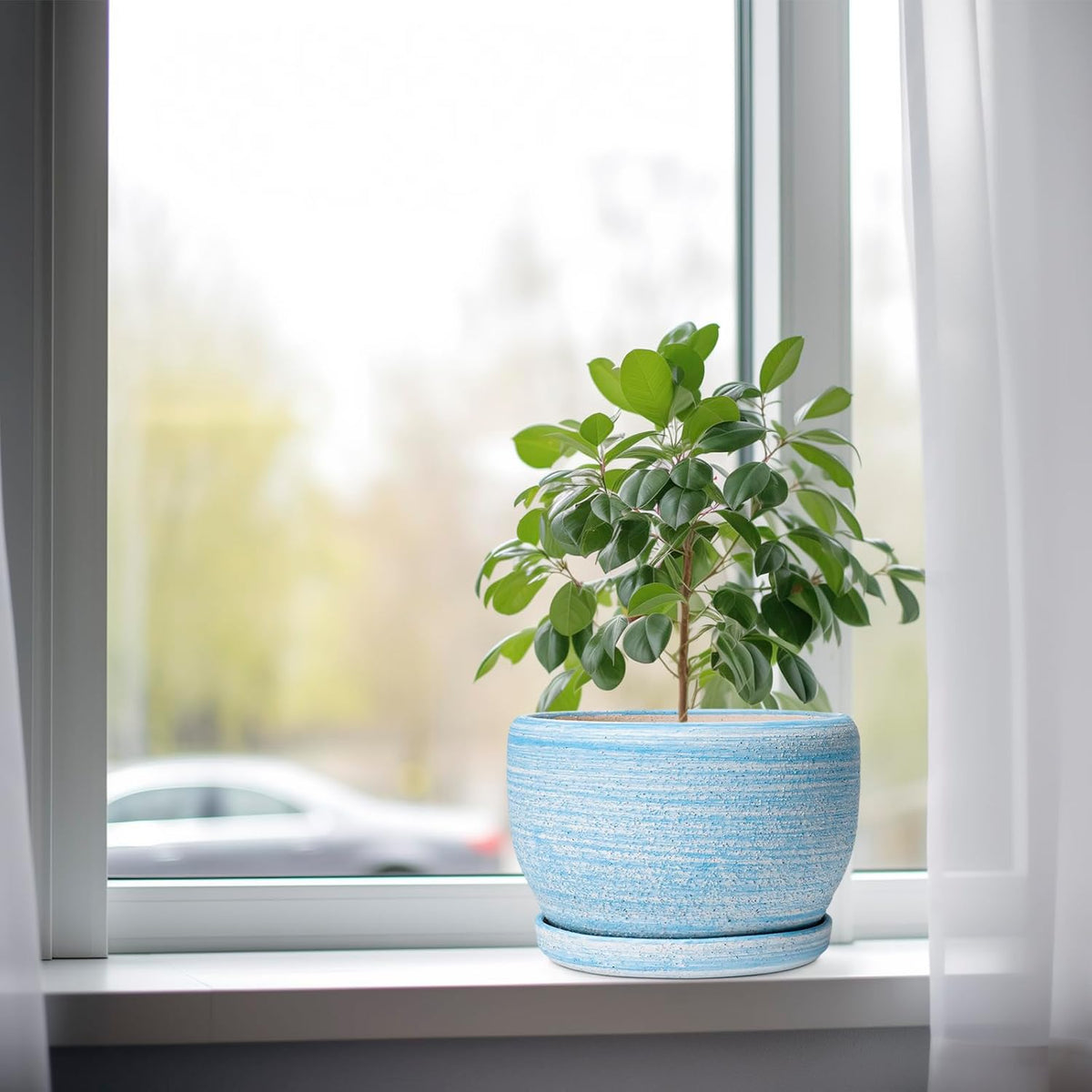 SQOWL Ceramic Planter - 8 inch Pot for Plants Indoor Outdoor, Modern Ceramic Flower Pot with