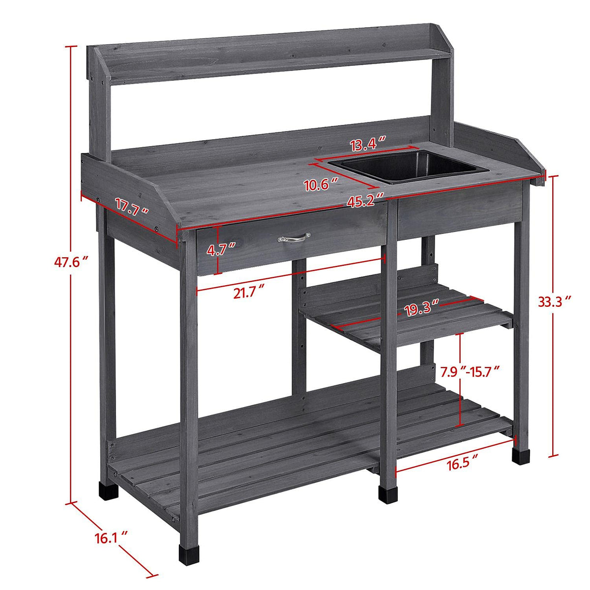 Yaheetech Potting Bench with Sink & Drawer, Outdoor Gardening Table, Gray