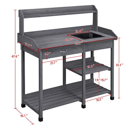 Yaheetech Potting Bench with Sink & Drawer, Outdoor Gardening Table, Gray