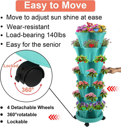 Vertical Planter, 7 Tier Stackable Strawberry Planter with Garden Tool Set, Movable Indoor/Outdoor
