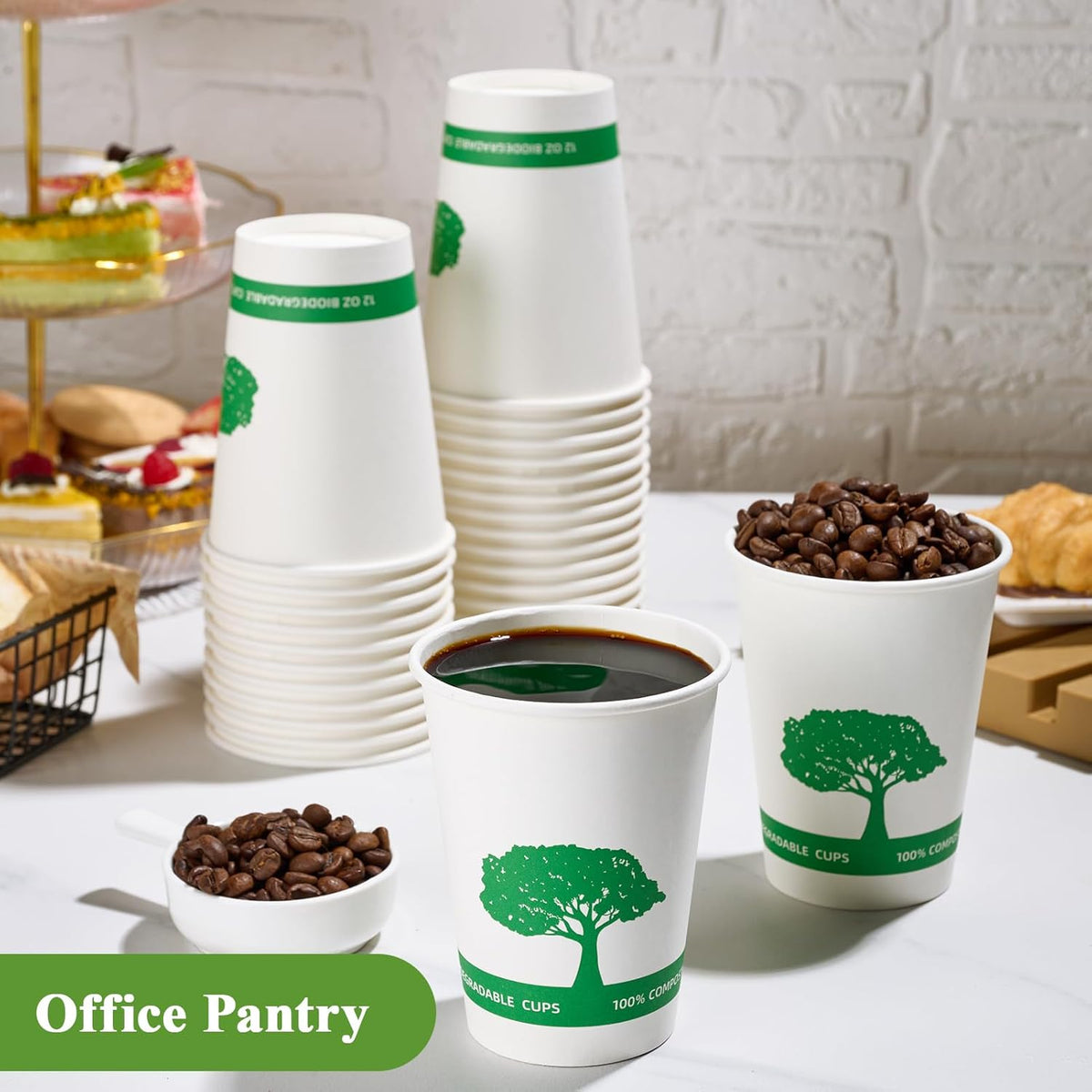 Vplus 270 Pack Compostable Paper Cups, 12 oz Biodegradable Disposable Paper Coffee Cups