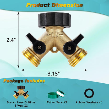 Dalmbox Garden Hose Splitter 2 Way, Y Connector Brass Garden Hose Adapter, Water Hose Splitter
