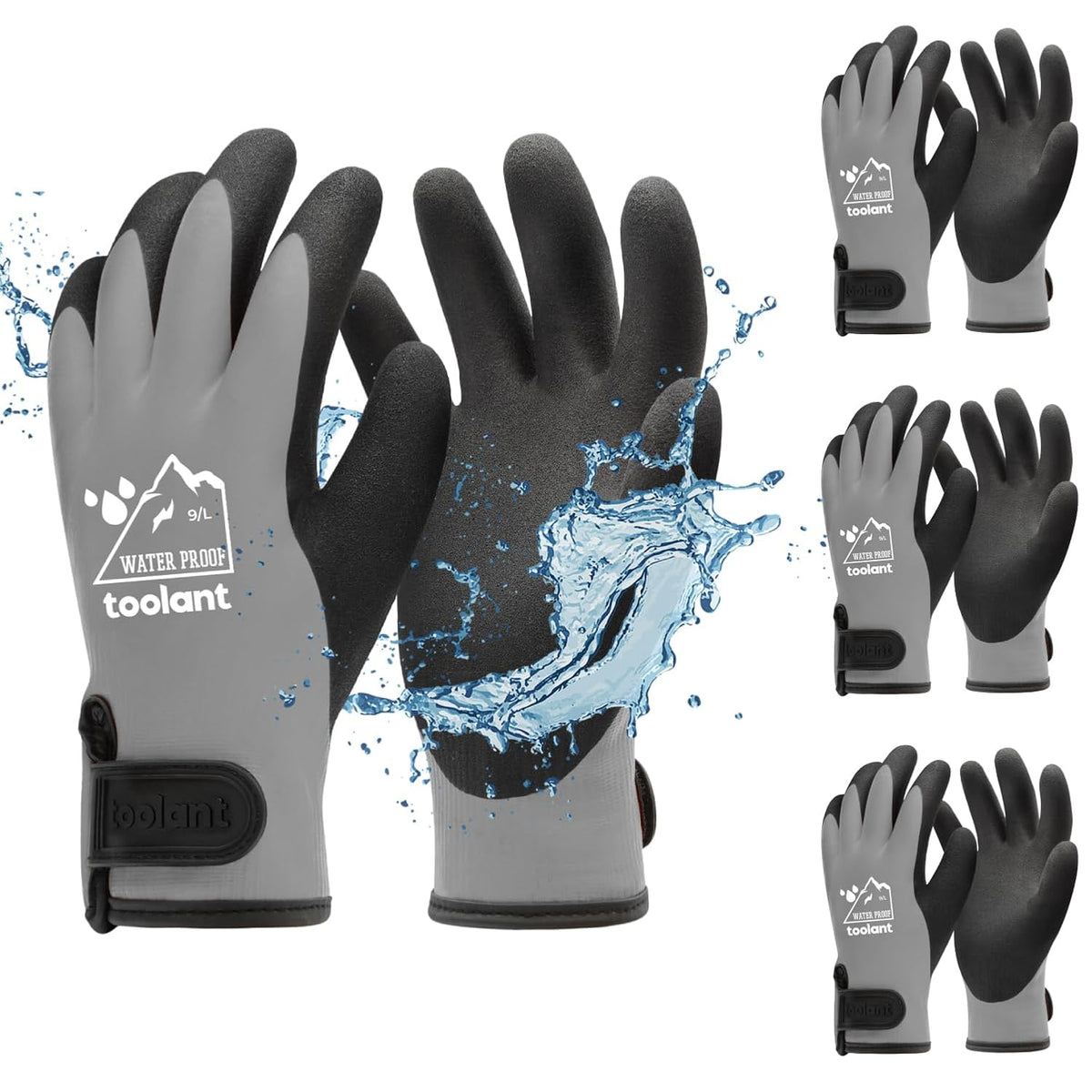 toolant 100% Waterproof Gloves Bulk for Cold Weather, 3 Pairs, Winter Work Gloves for Men