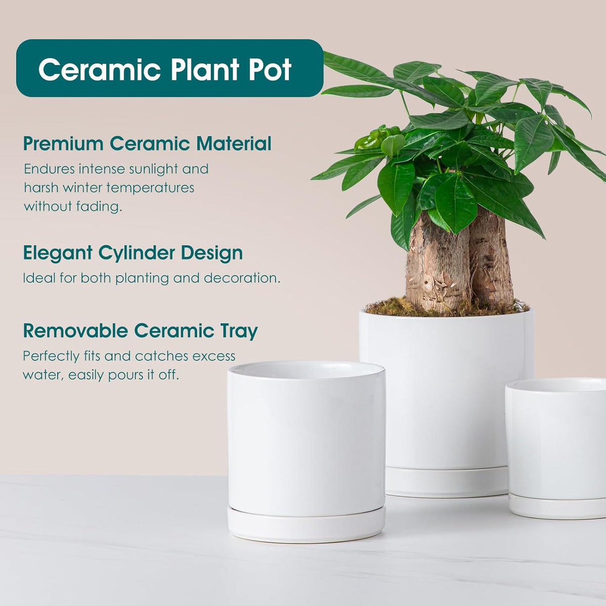 vancasso Ceramic Plant Pots, 3 Piece Planters for Indoor Plants, 4.25+5.25+6.25 Inch Flower Pots