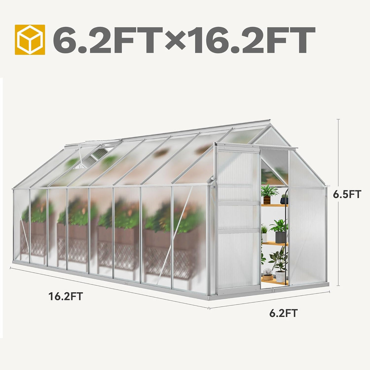 DWVO 6x16FT Polycarbonate Greenhouse Heavy Duty Green Houses Outdoor Aluminum Greenhouses with