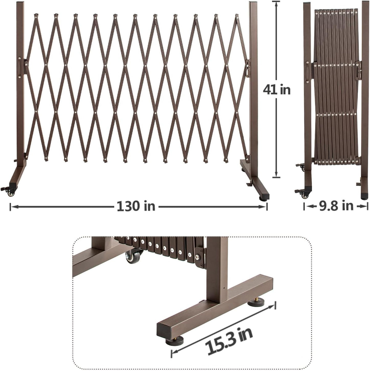 TECSPACE Aluminum Expandable Garden Fence, Portable Barricade Gate with Casters, Adjustable