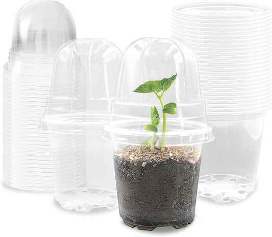 Transparent Nursery Pots 3.5Inch with Humidity Domes for Seeds Starting, Clear Plastic Plant Pots