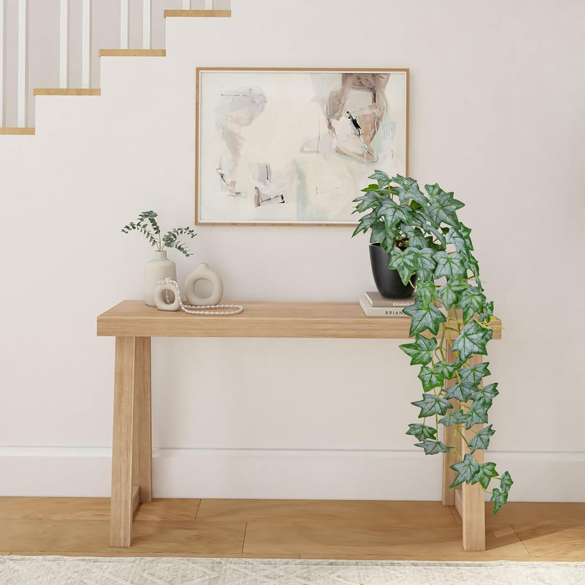 Realistic Fake Pothos Ivy Plant with Pot Artificial Leaves Featuring a White Frosted Finish for