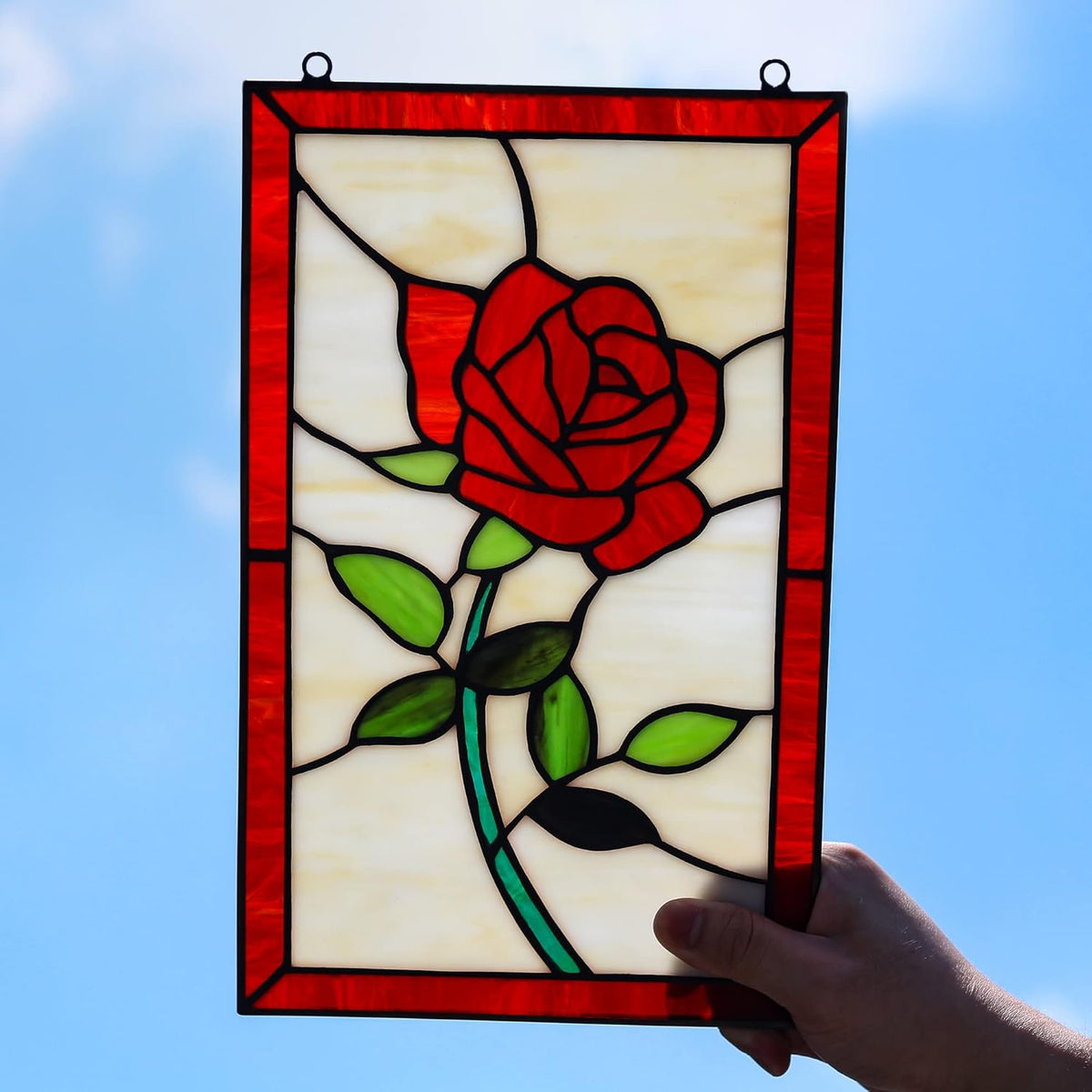 Red Rose Flower Stained Glass Window Hanging,Valentines Day Rose Gifts for Wife Girlfriend,Birthday
