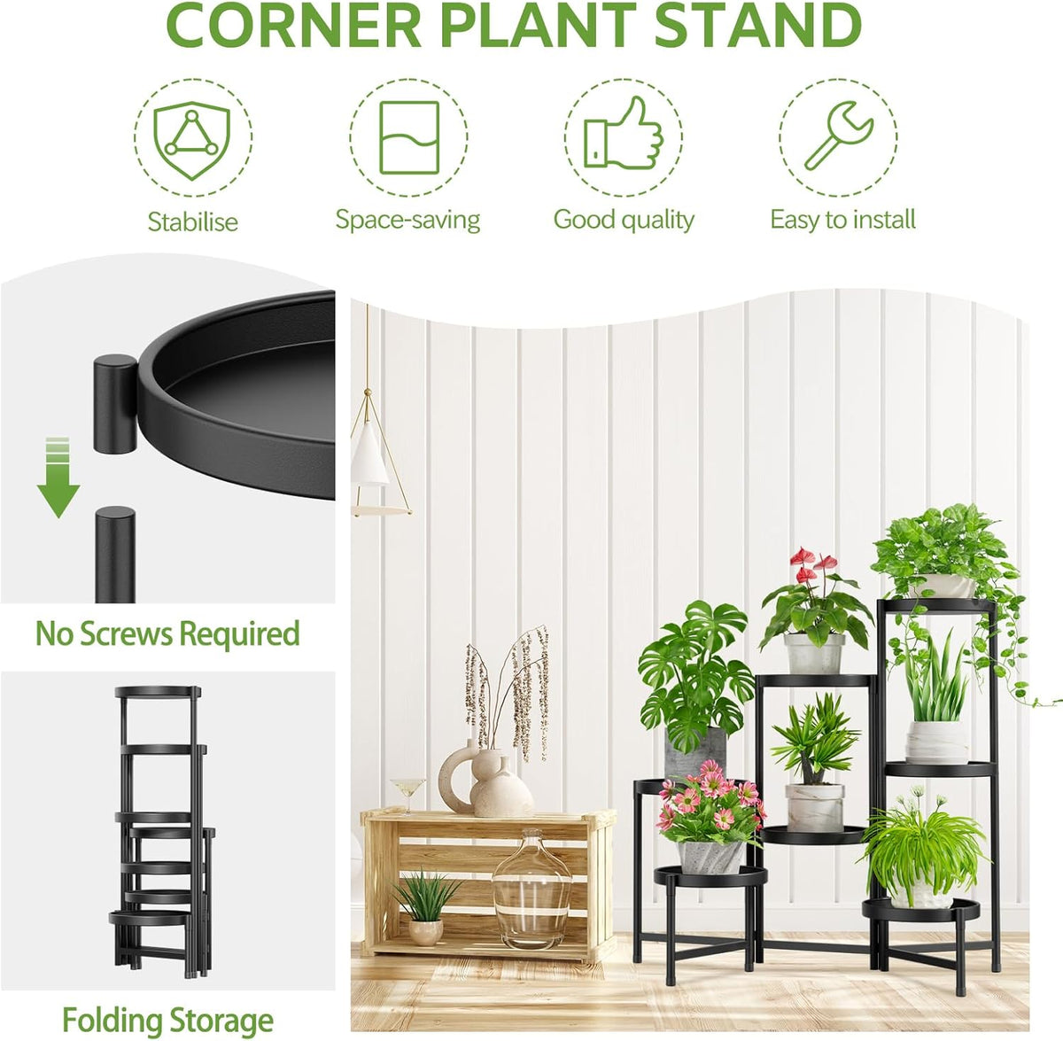 iDavosic.ly 7 Tier Large Plant Stand Indoor with 10 Inch Wide Tray, Tiered Corner Metal Outdoor