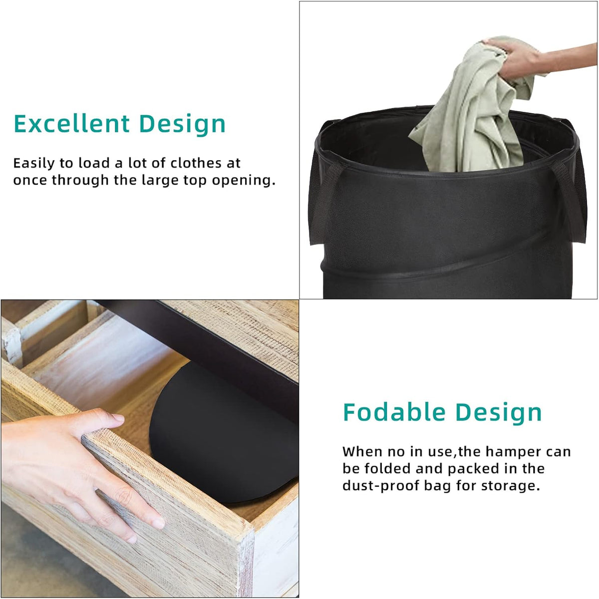 BATTOO 106L Collapsible Laundry Baskets - Foldable Pop Up Hampers for Laundry - Upgrade Oxford