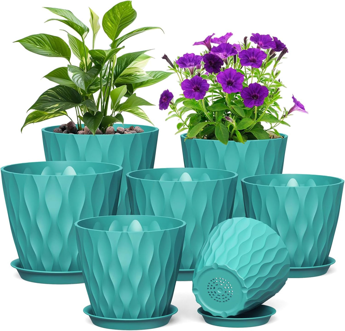 7/6.5/6/5.5/5/4.5/4 inch Plant Pots for Indoor Outdoor Plants, 7 Pack Thick Flower Pots with